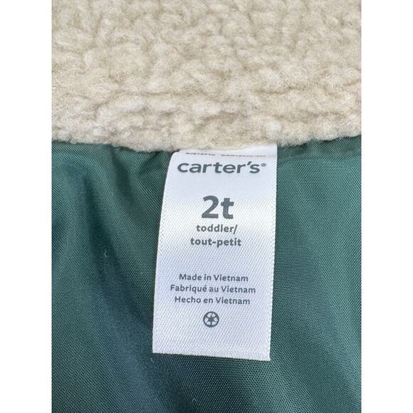 Carter’s Toddler Puffer Vest Size 2T Green Blue Corduroy Collar Sherpa - Picture 9 of 9